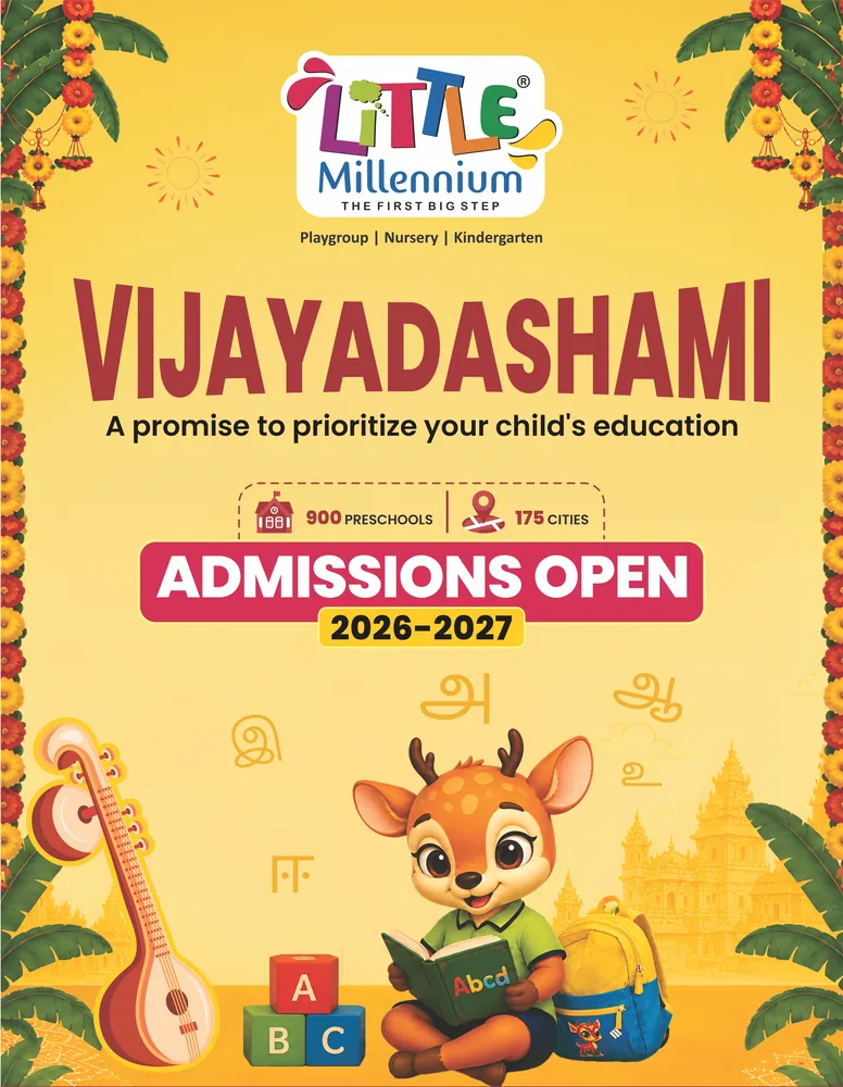 Little Millennium Vijayadashami campaign poster — admissions open 2026-2027.
